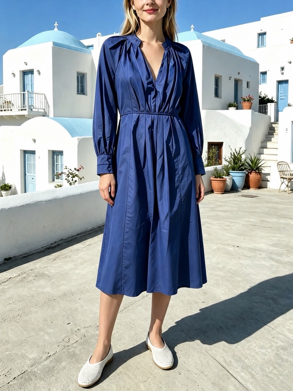 CO Ladder Trim Dress Long Sleeve Blue Size S